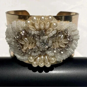 Banana Republic Pearl and Diamond Beaded Gold Cuff Bracelet